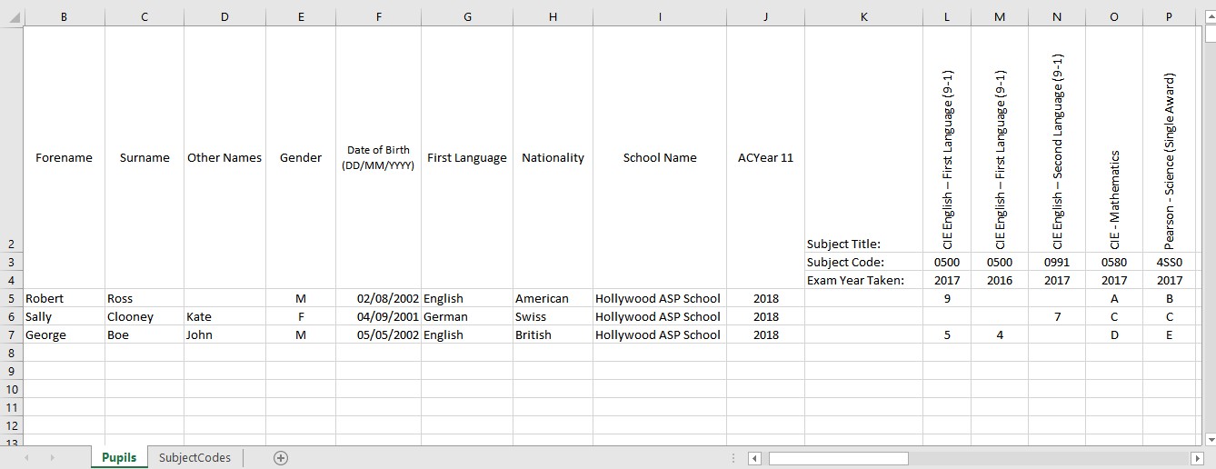 A template or example CSV file